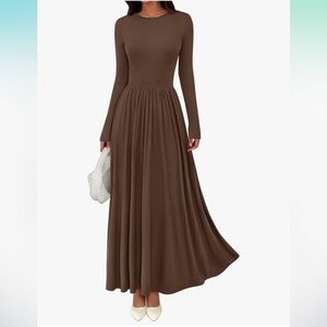Chic Long Sleeve Brown Maxi Dress